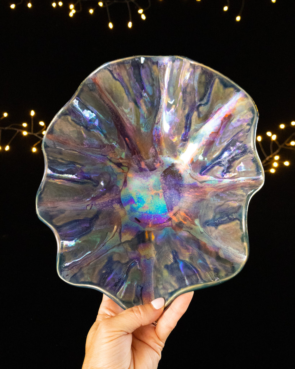 Floral Ceramic Decorative Bowl with Blue-Purple Finish