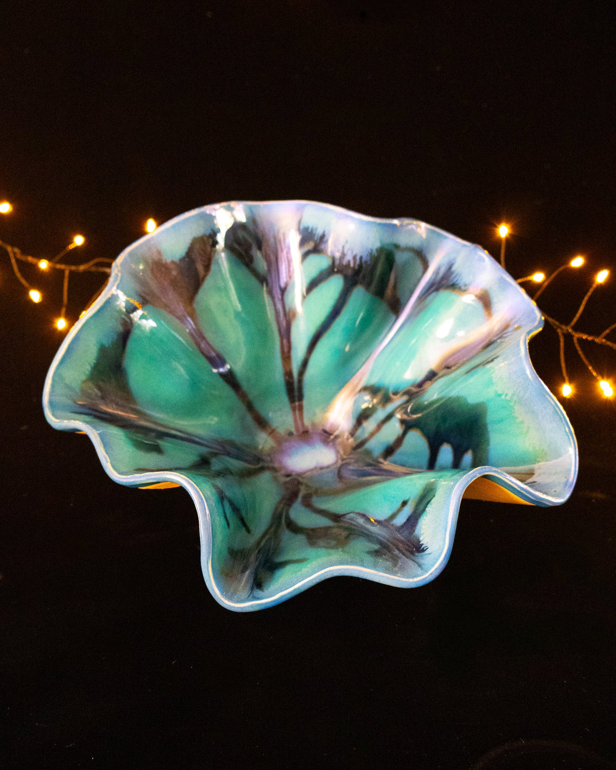 Floral Ceramic Decorative Bowl with Purple-Teal Finish