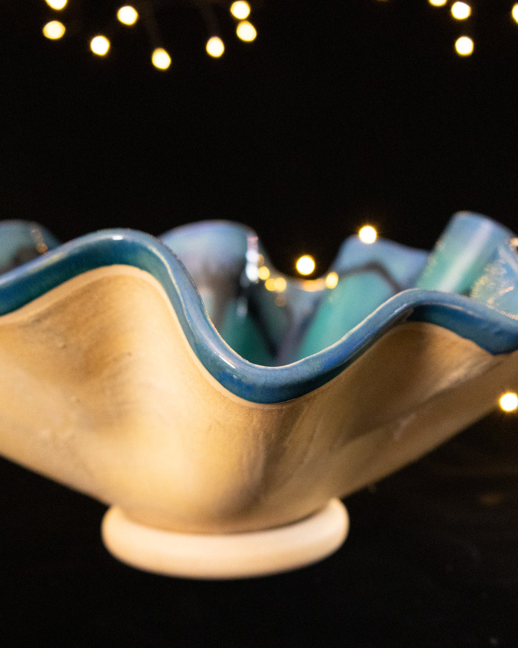 Floral Ceramic Decorative Bowl with Purple-Teal Finish