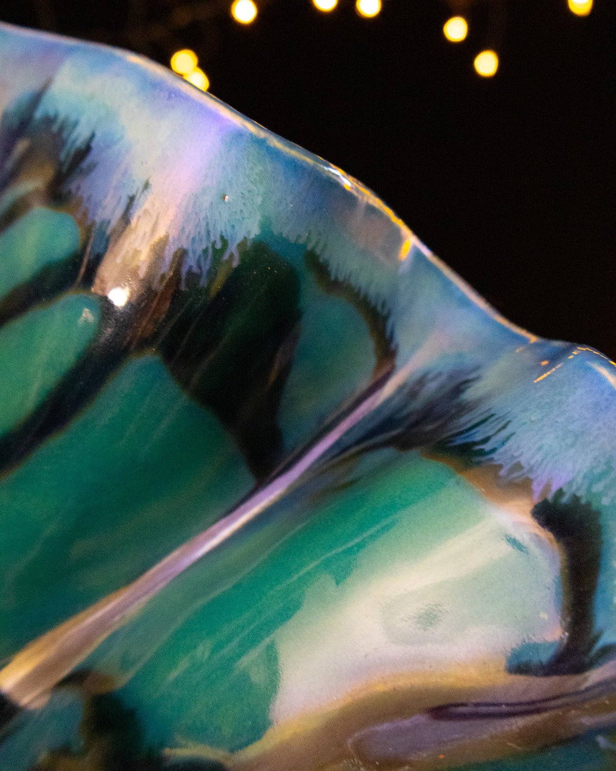 Floral Ceramic Decorative Bowl with Purple-Teal Finish