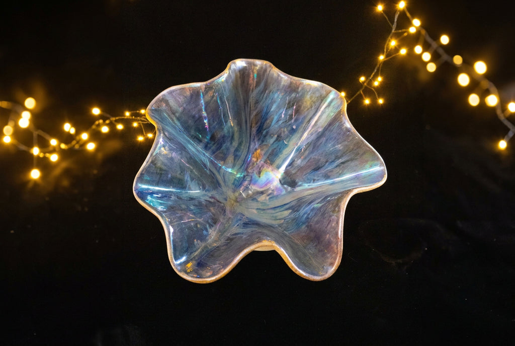 Floral Ceramic Decorative Bowl with Gold-Toned Highlights