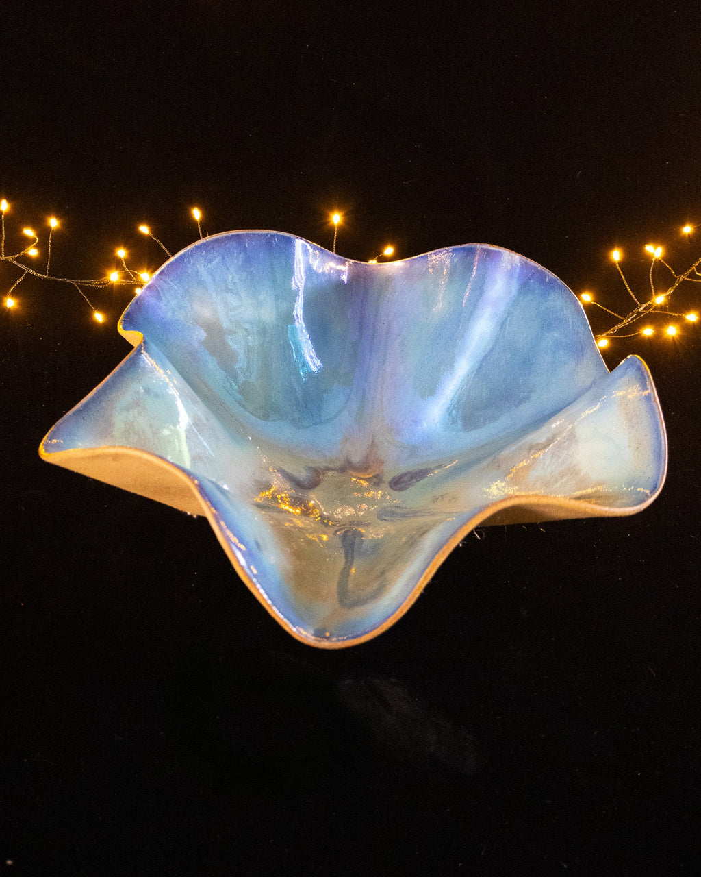Floral Ceramic Decorative Bowl with Ruffled Edges