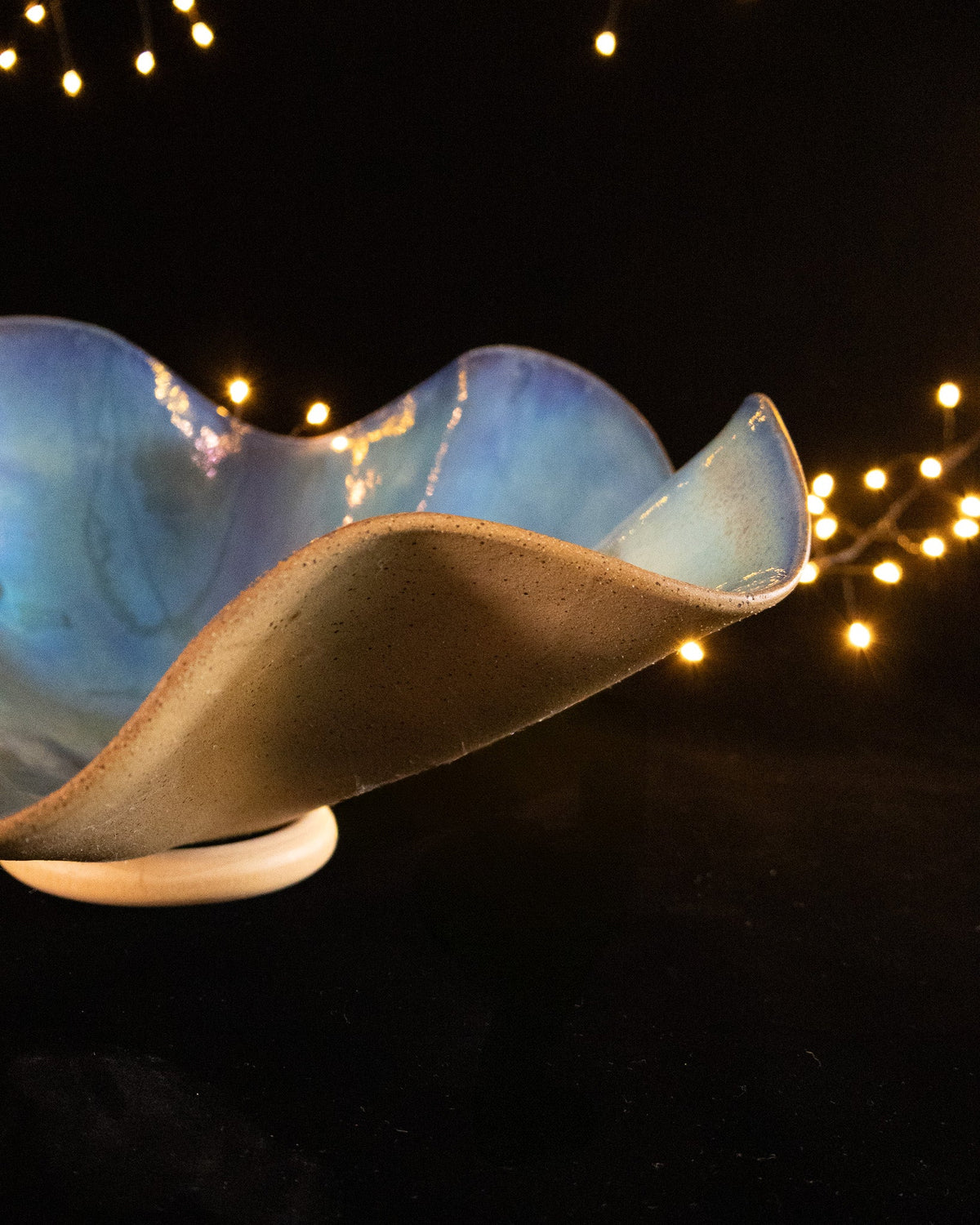 Floral Ceramic Decorative Bowl with Ruffled Edges