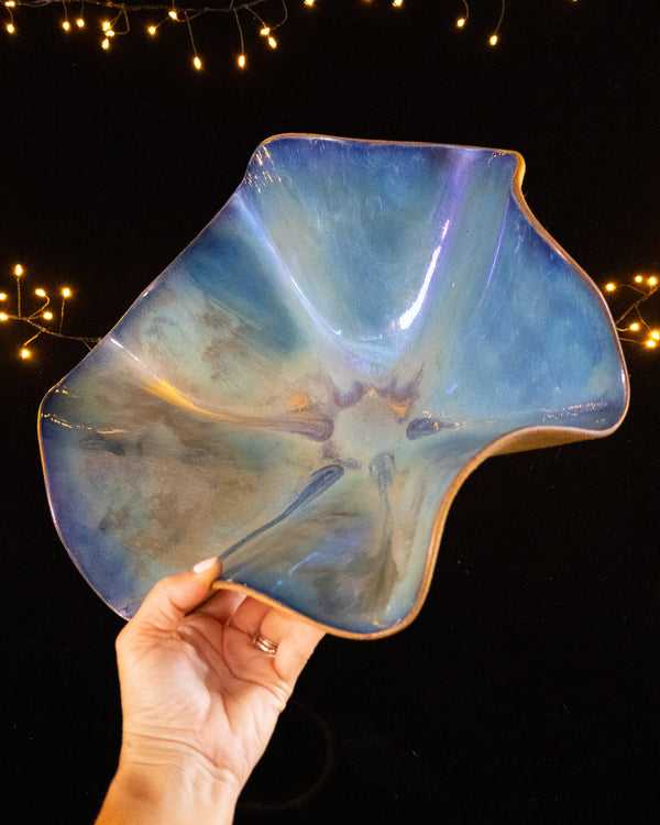 Floral Ceramic Decorative Bowl with Ruffled Edges