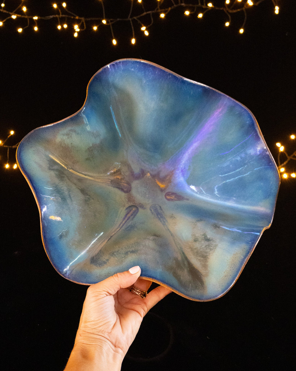 Floral Ceramic Decorative Bowl with Ruffled Edges