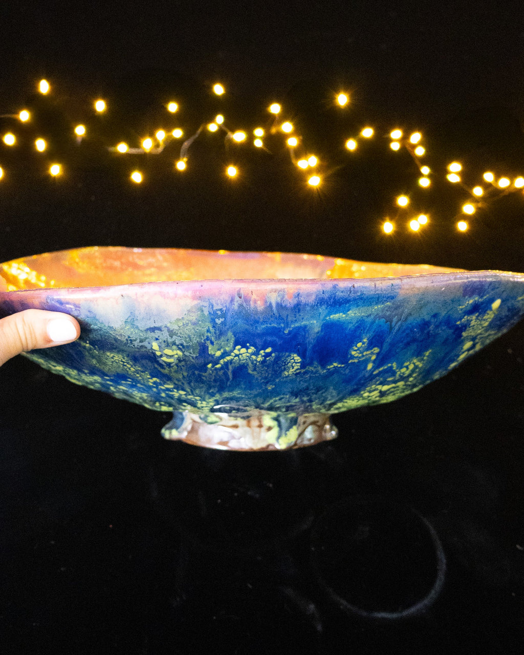 Organic Ceramic Decorative Bowl with Pastel Swirl Pattern