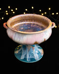 Modern Ceramic Pedestal Bowl with Pink-Turquoise Glaze