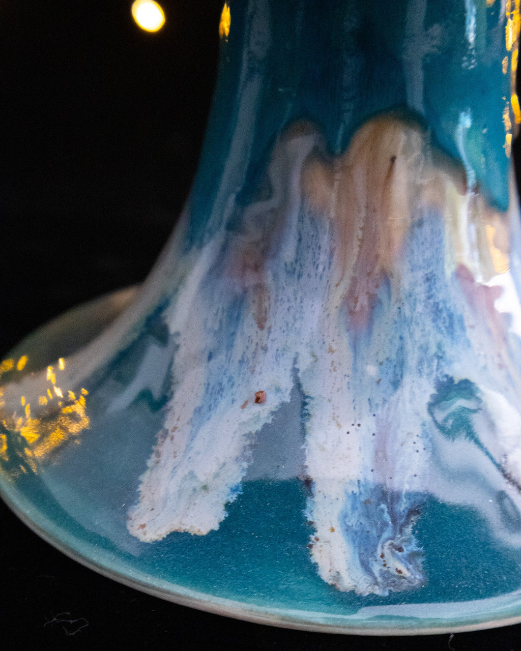 Modern Ceramic Pedestal Bowl with Pink-Turquoise Glaze
