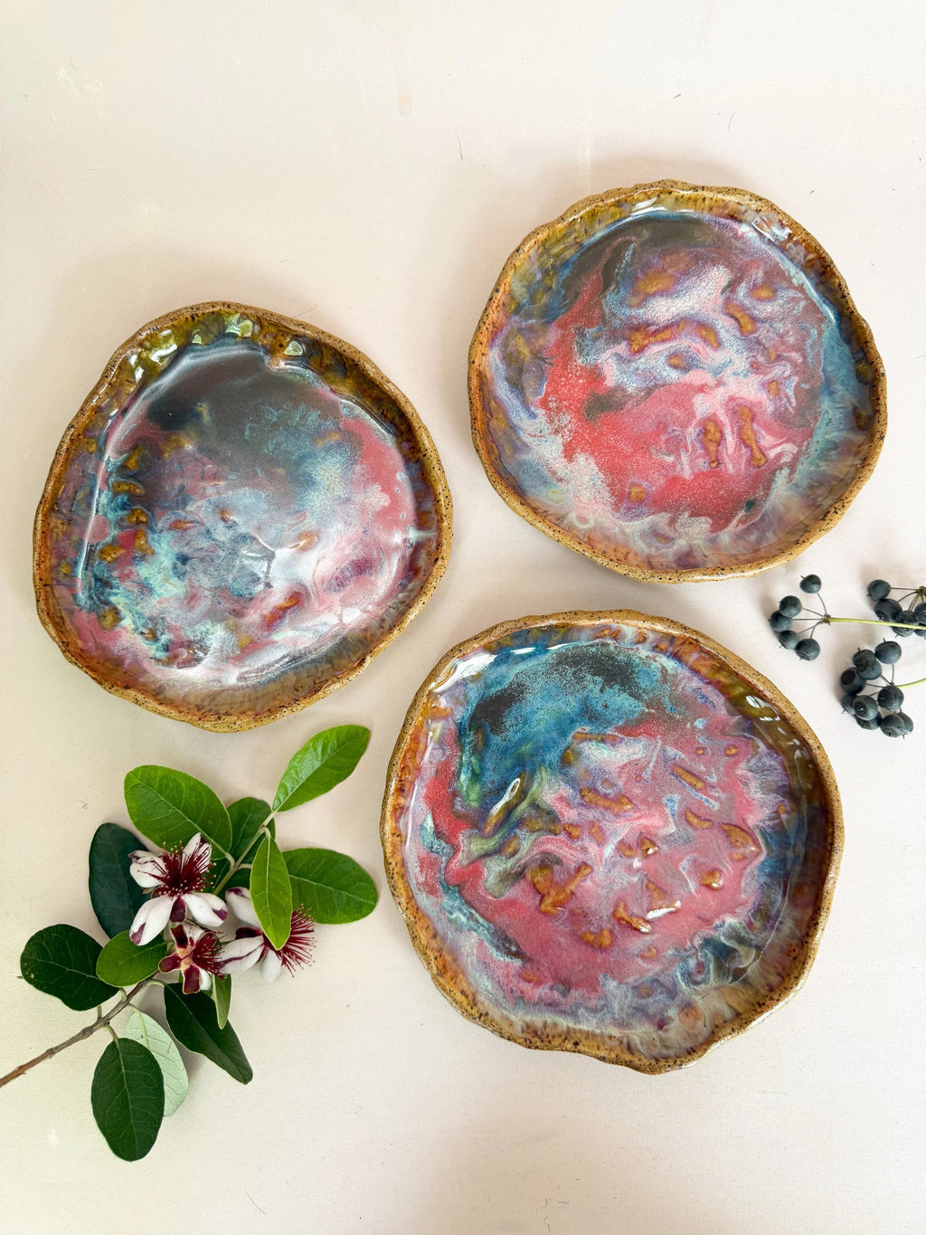 Organic Ceramic Plate Set with Irregular Edges and Pastel Colors