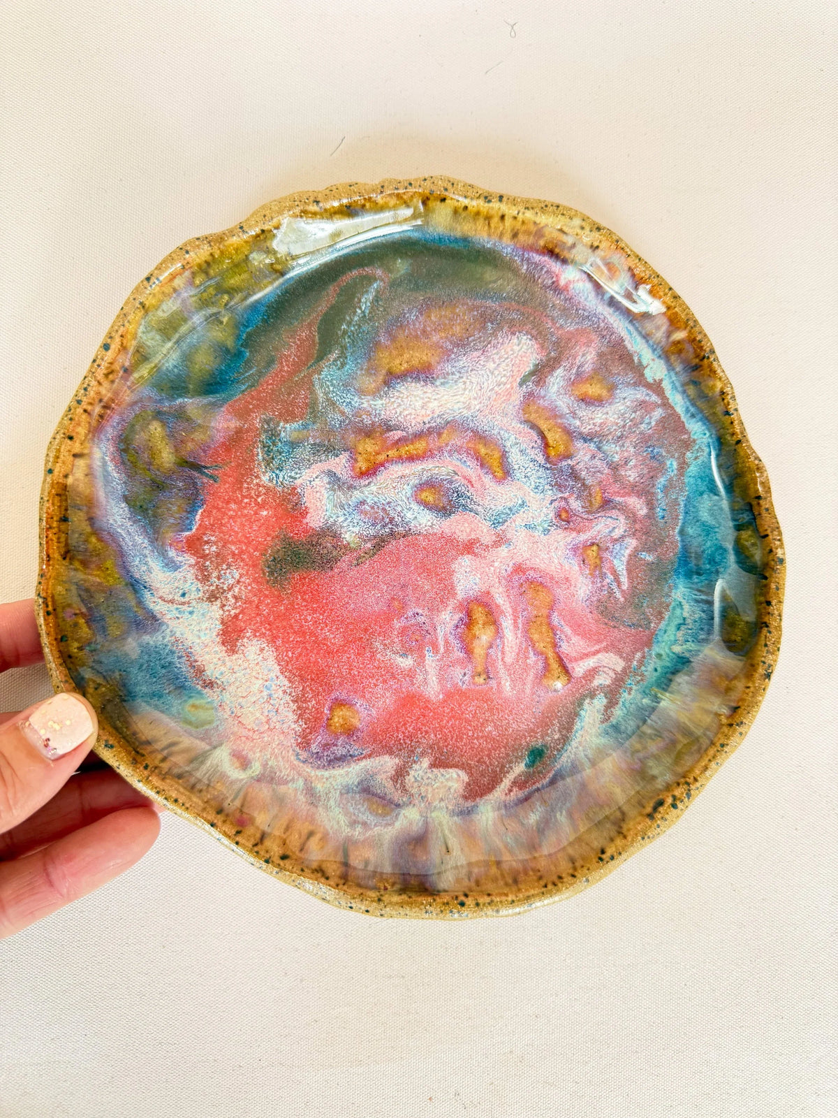 Organic Ceramic Plate Set with Irregular Edges and Pastel Colors