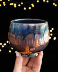 Modern Ceramic Cup with Blue-Copper Drip Pattern