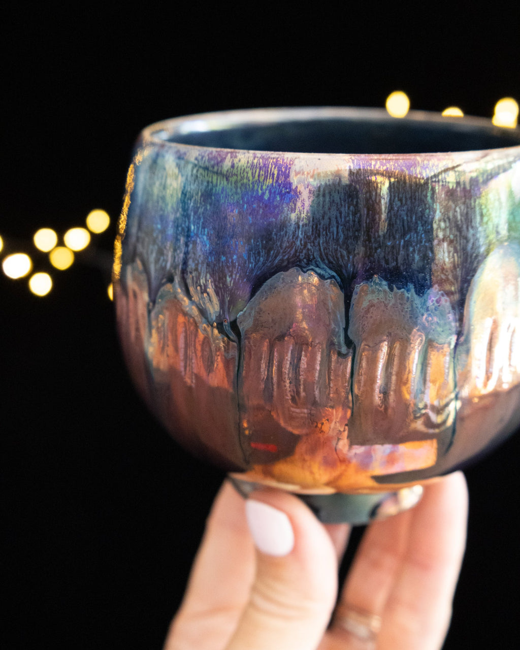 Modern Ceramic Cup with Blue-Copper Drip Pattern