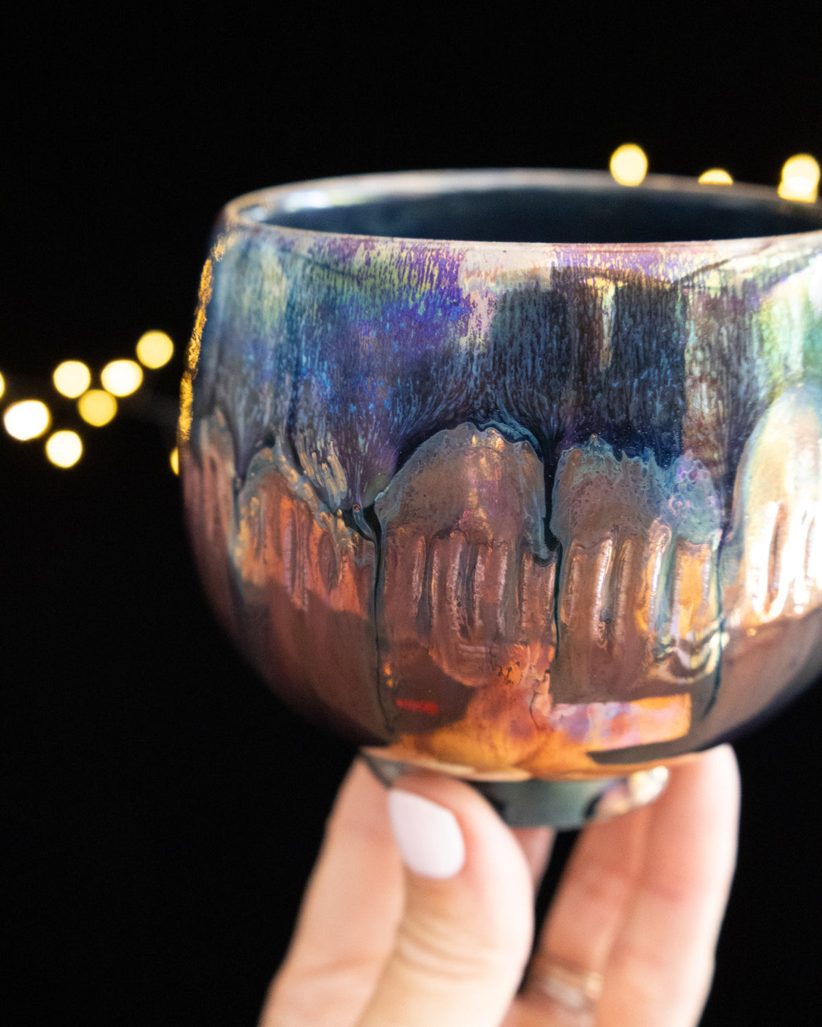 Modern Ceramic Cup with Blue-Copper Drip Pattern