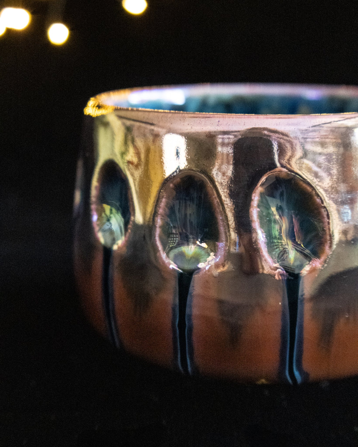 Textured Ceramic Cup with Carved Details and Rainbow Drips