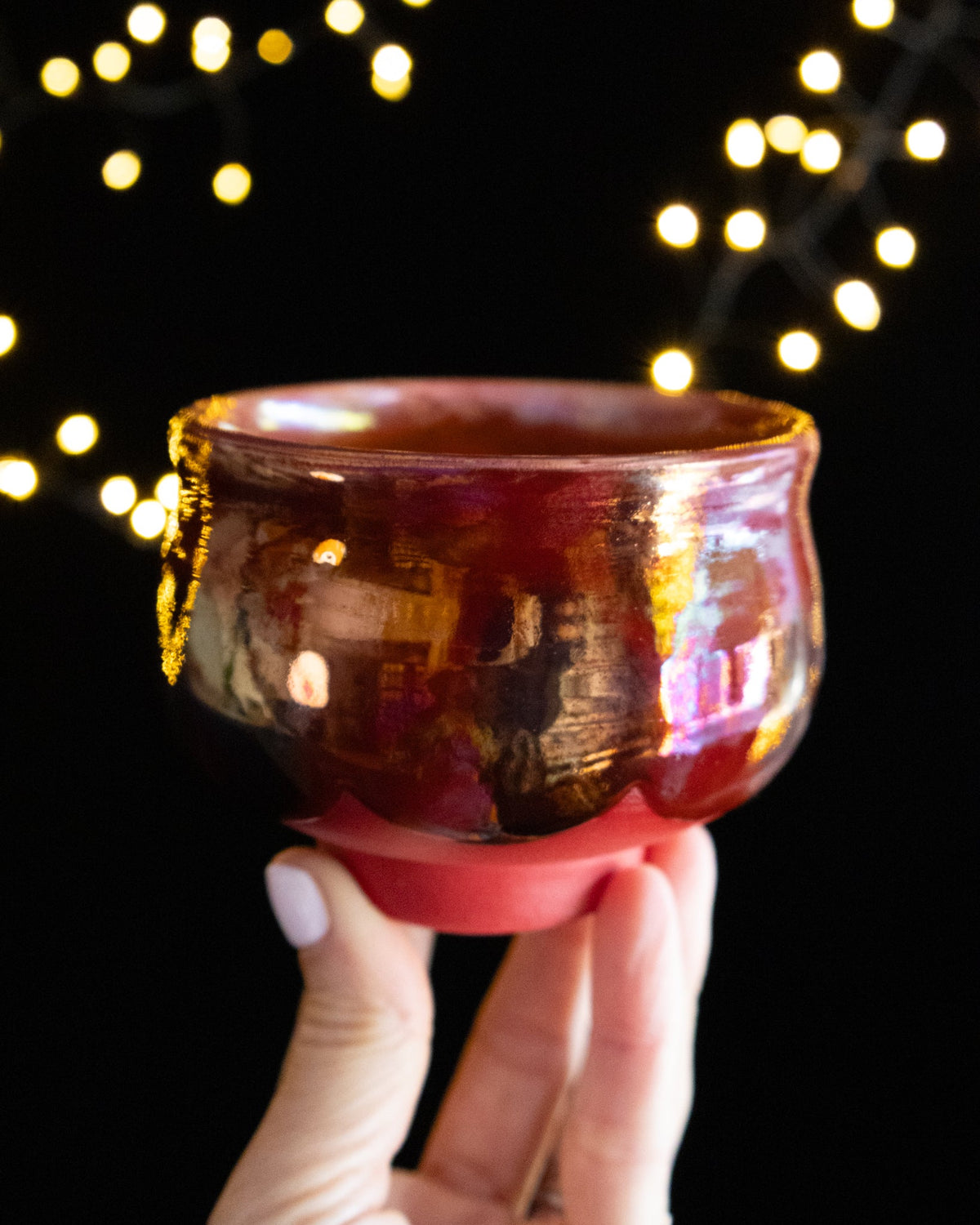Modern Ceramic Cup with Burgundy Finish and Pink Base