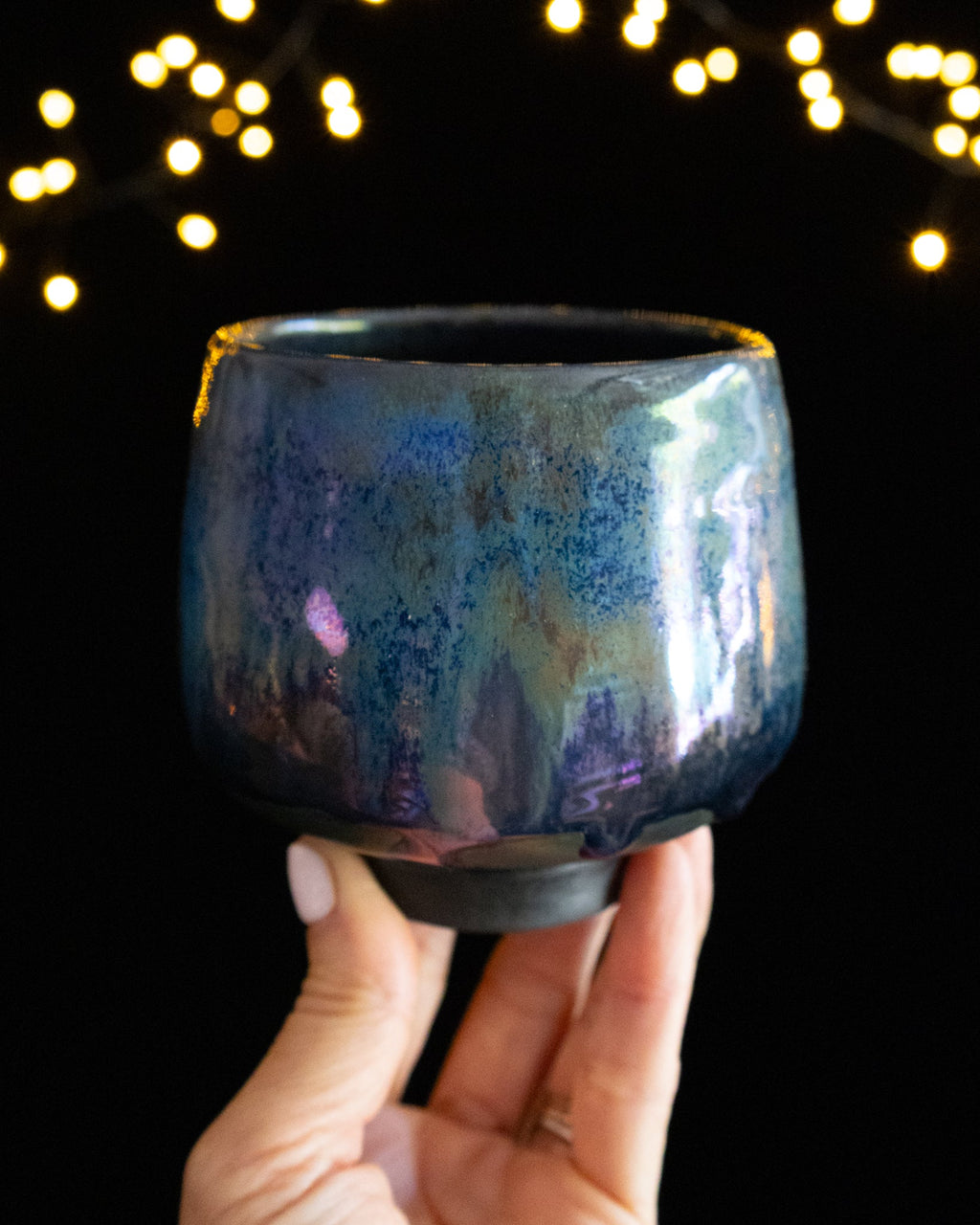 Modern Ceramic Cup with Mottled Blue Pattern