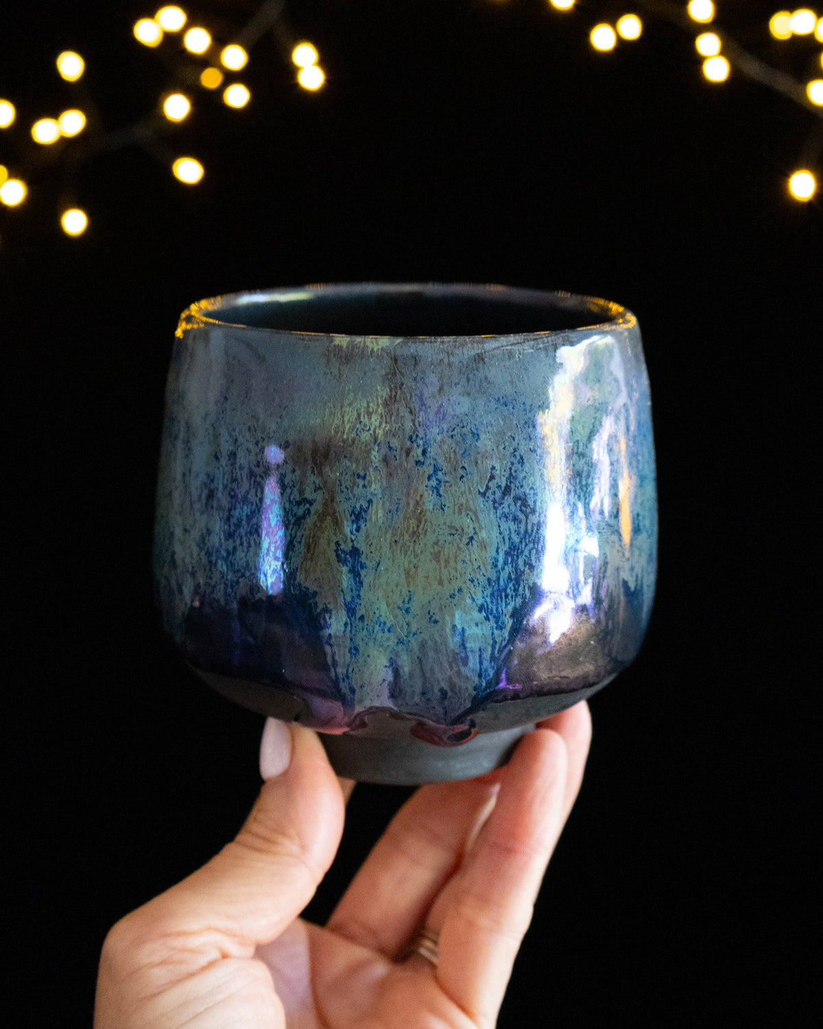 Modern Ceramic Cup with Mottled Blue Pattern