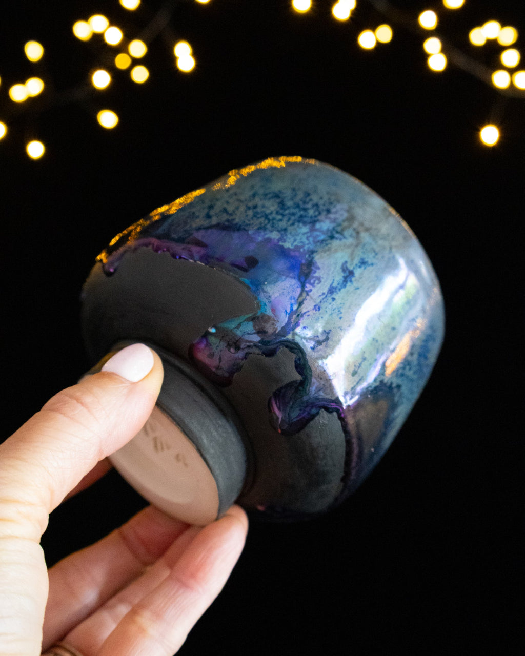 Modern Ceramic Cup with Mottled Blue Pattern