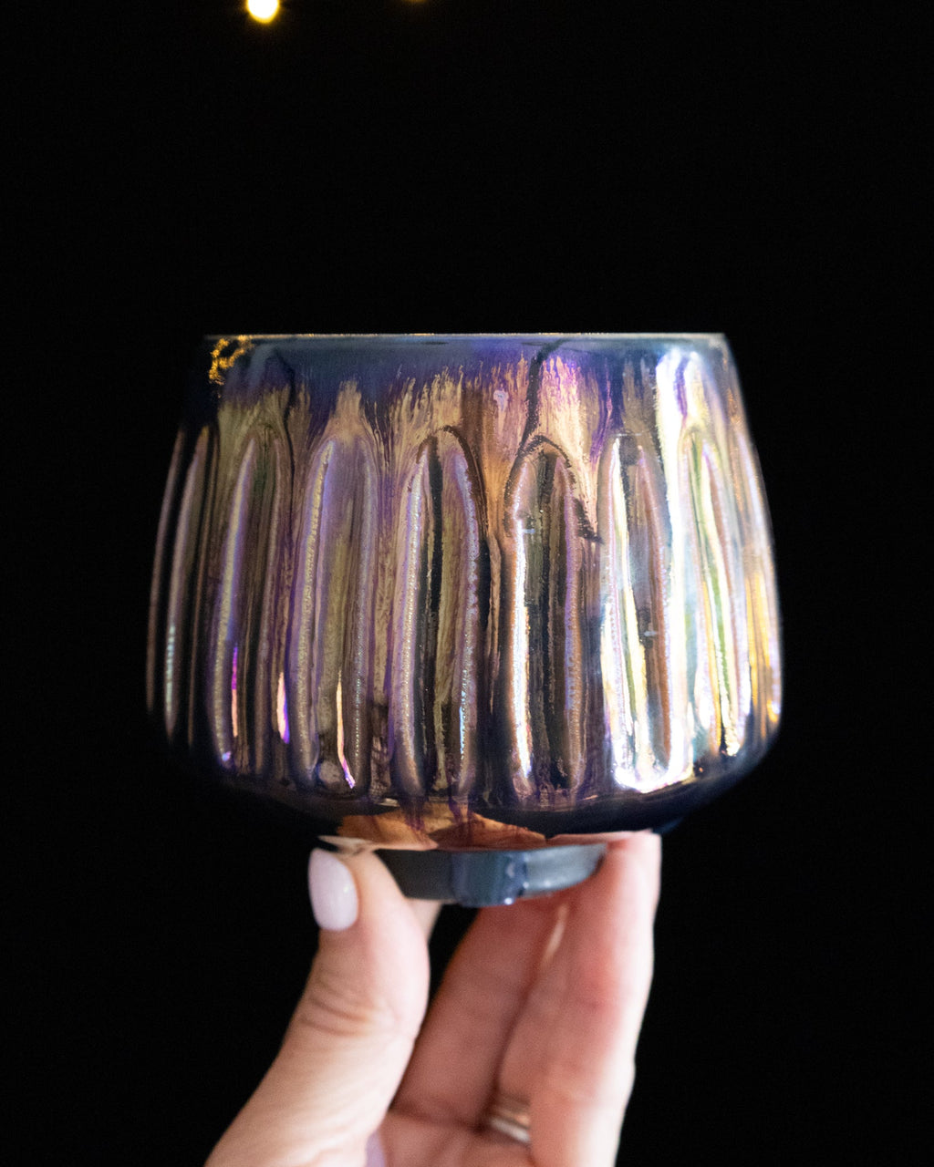 Fluted Ceramic Cup with Vertical Grooves and Violet Finish