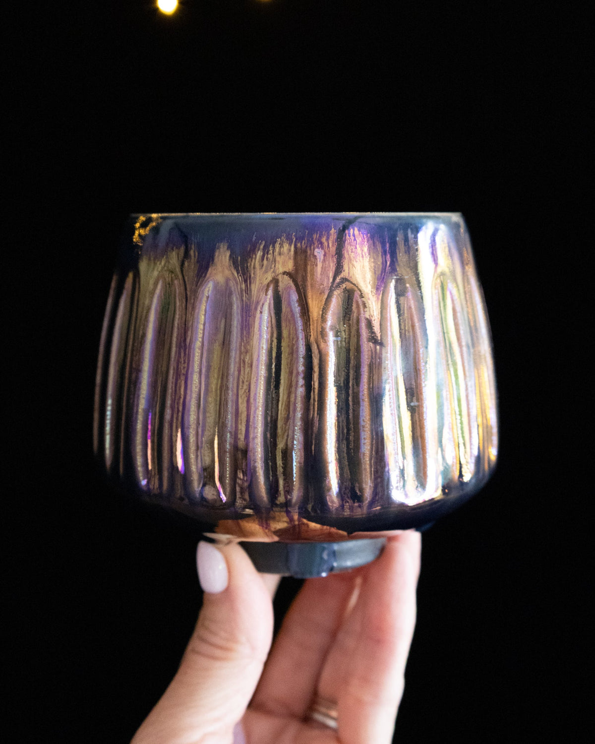 Fluted Ceramic Cup with Vertical Grooves and Violet Finish