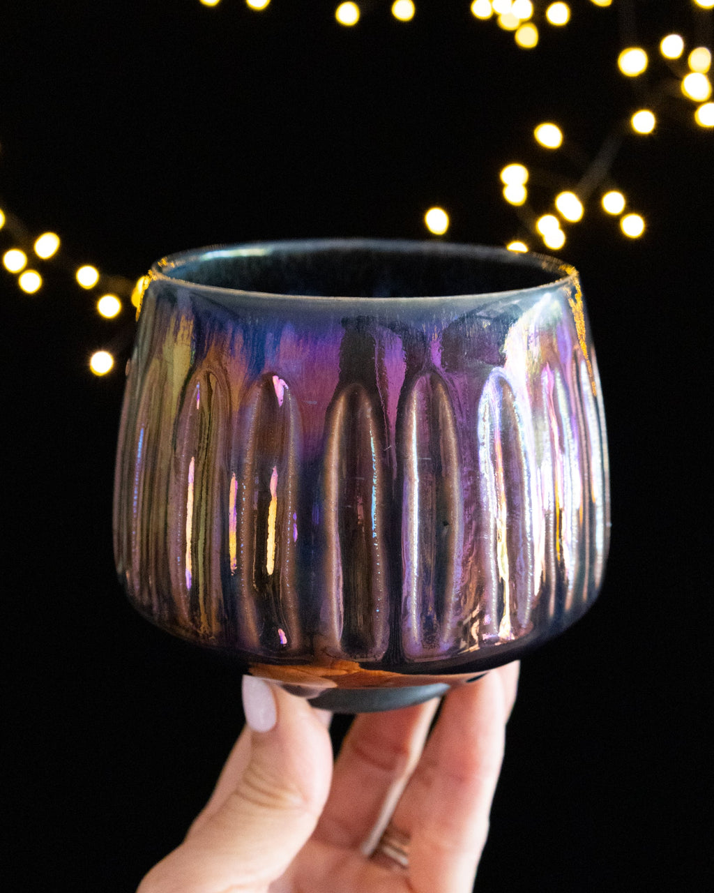 Fluted Ceramic Cup with Vertical Grooves and Violet Finish