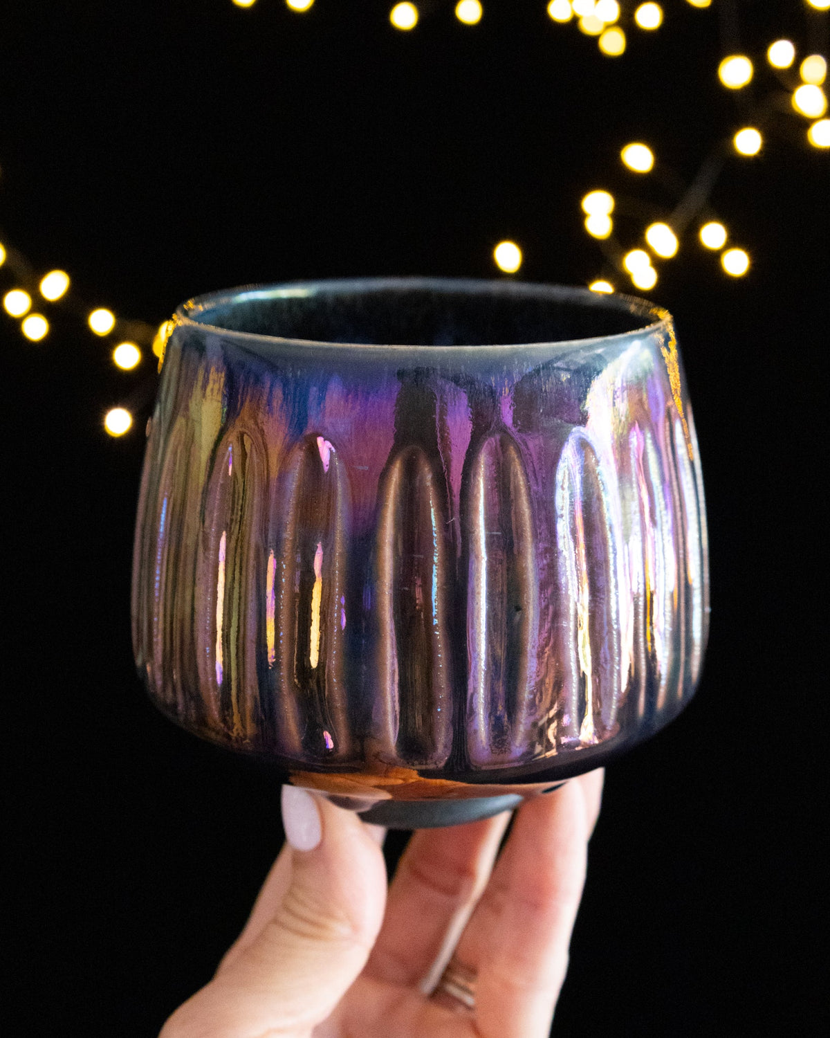 Fluted Ceramic Cup with Vertical Grooves and Violet Finish