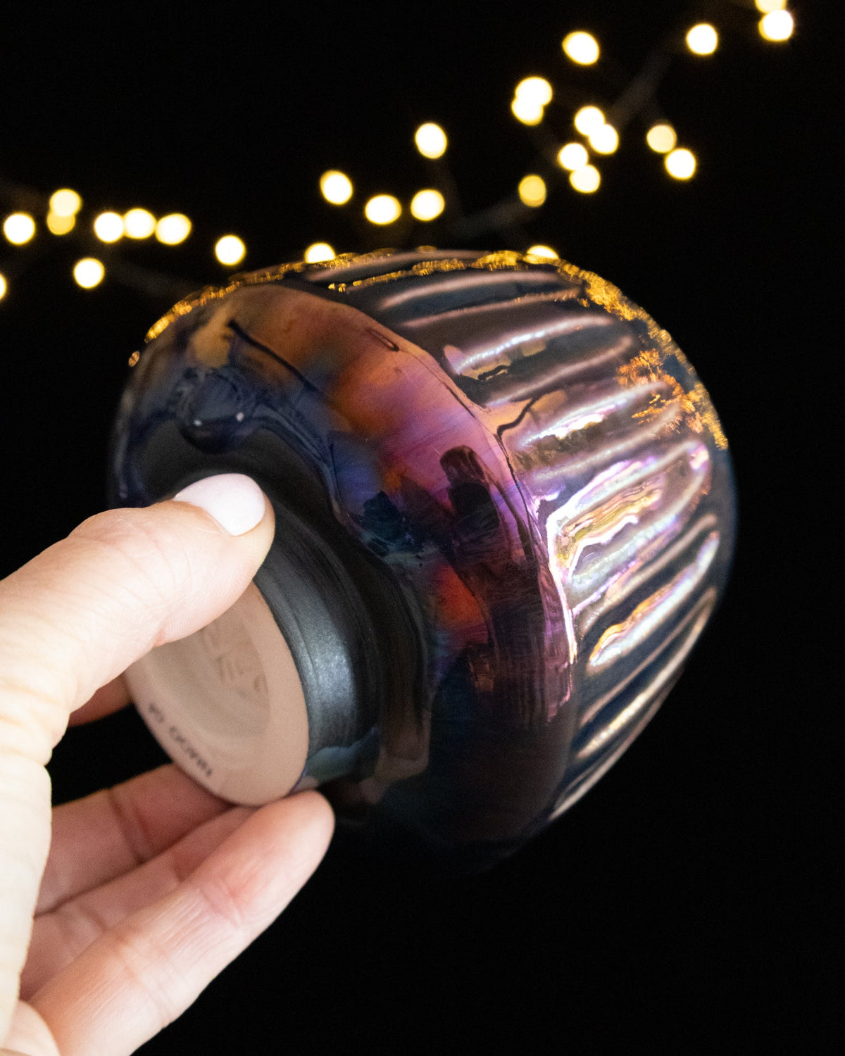 Fluted Ceramic Cup with Vertical Grooves and Violet Finish