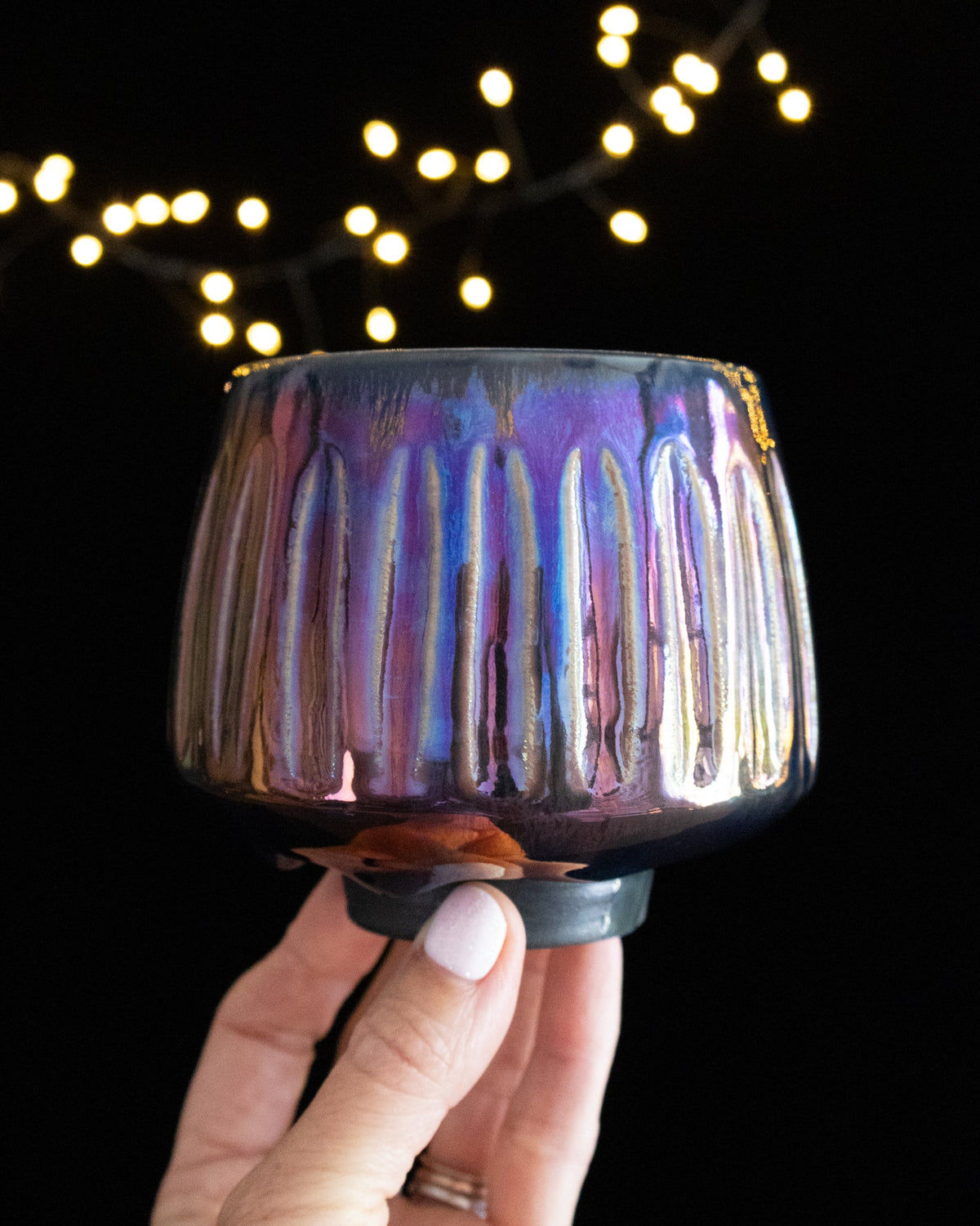 Fluted Ceramic Cup with Vertical Grooves and Violet Finish