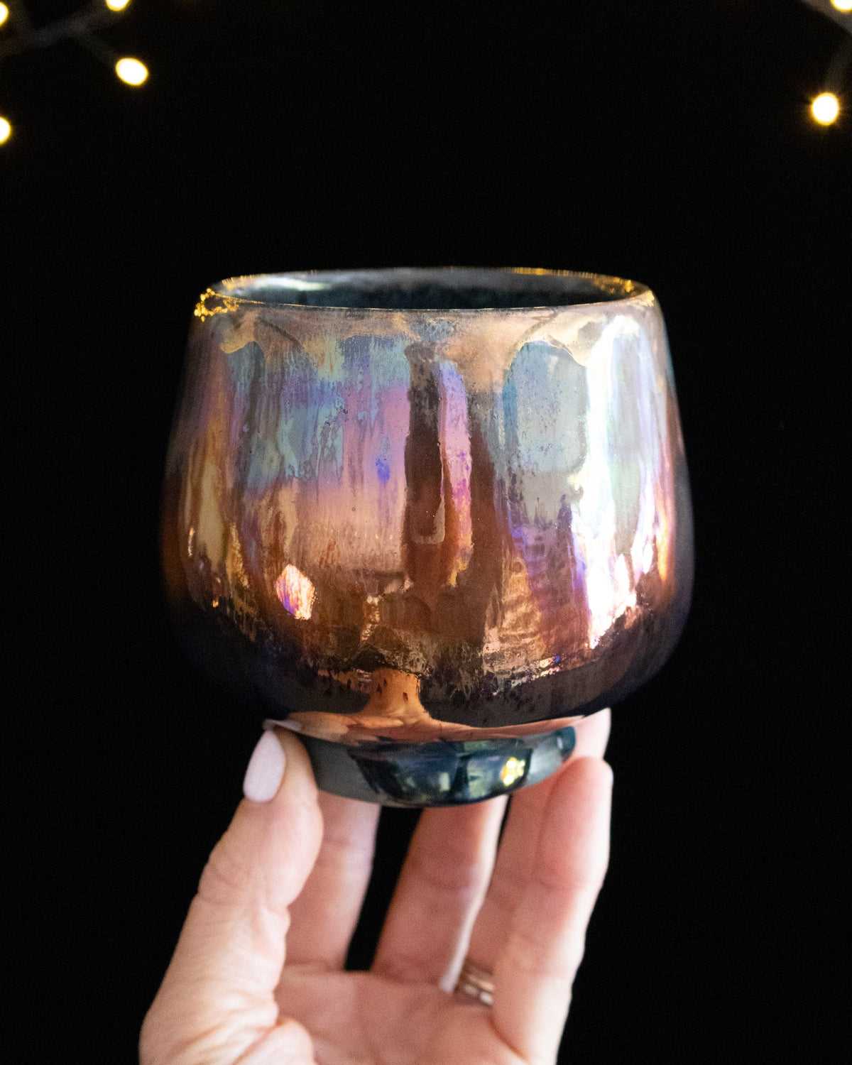 Modern Ceramic Cup with Copper-Toned Finish and Gold-Toned Rim