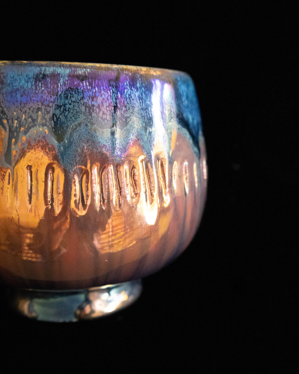 Modern Ceramic Cup with Blue-Copper Drip Pattern