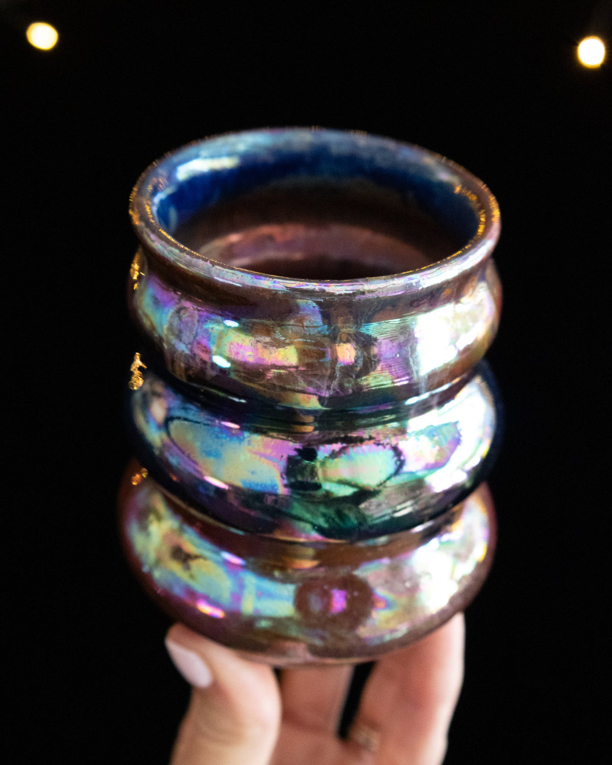 Modern Ceramic Cup with Rippled Sides and Rainbow Finish